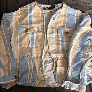 Zara Beige and Blue Striped Jacket